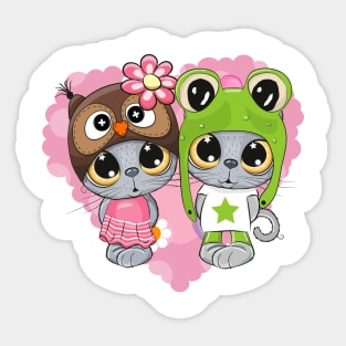 Cute kittens on a pink heart background Sticker